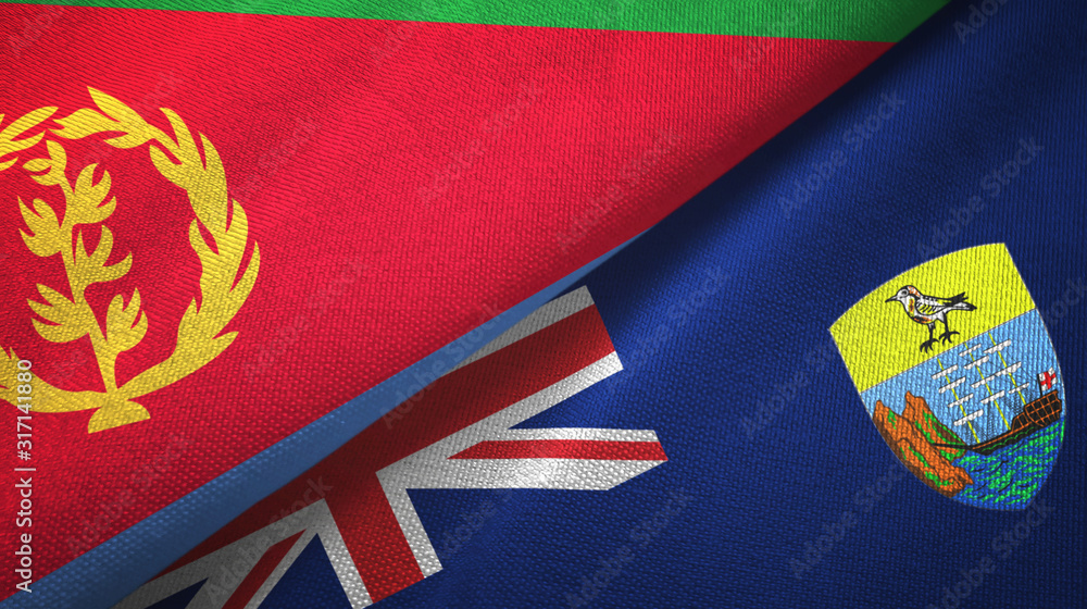 Eritrea and Saint Helena two flags textile cloth, fabric texture Eritrea and Saint Helena two flags textile cloth, fabric texture
