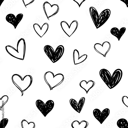 Heart doodles seamless pattern. Hand drawn valentine's day love hearts texture. 