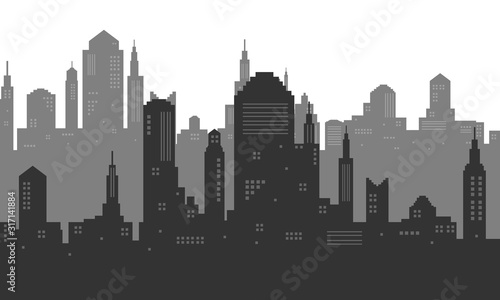 City silhouette with a panoramic background of the city