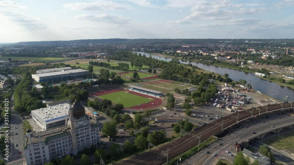 beautiful arielflight over the dresden ostrapark with the yenize beautiful arielflight over the dresden ostrapark with the yenize