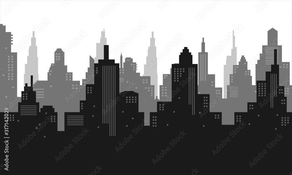 City vector background with colour black and white