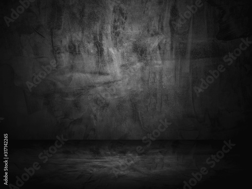 black grunge of concrete wall for abstract background