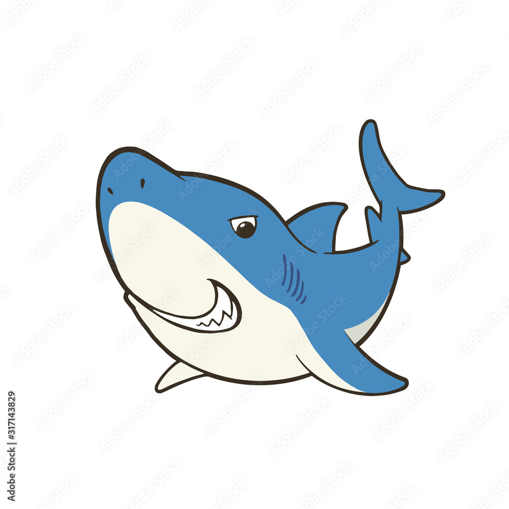 ニヤッと笑うかわいいサメのキャラクターイラスト Stock Vektorgrafik Adobe Stock