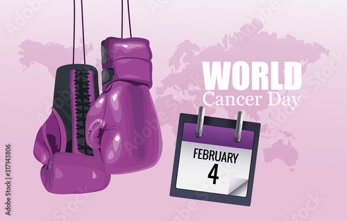 world cancer day poster with boxing gloves and calendar
