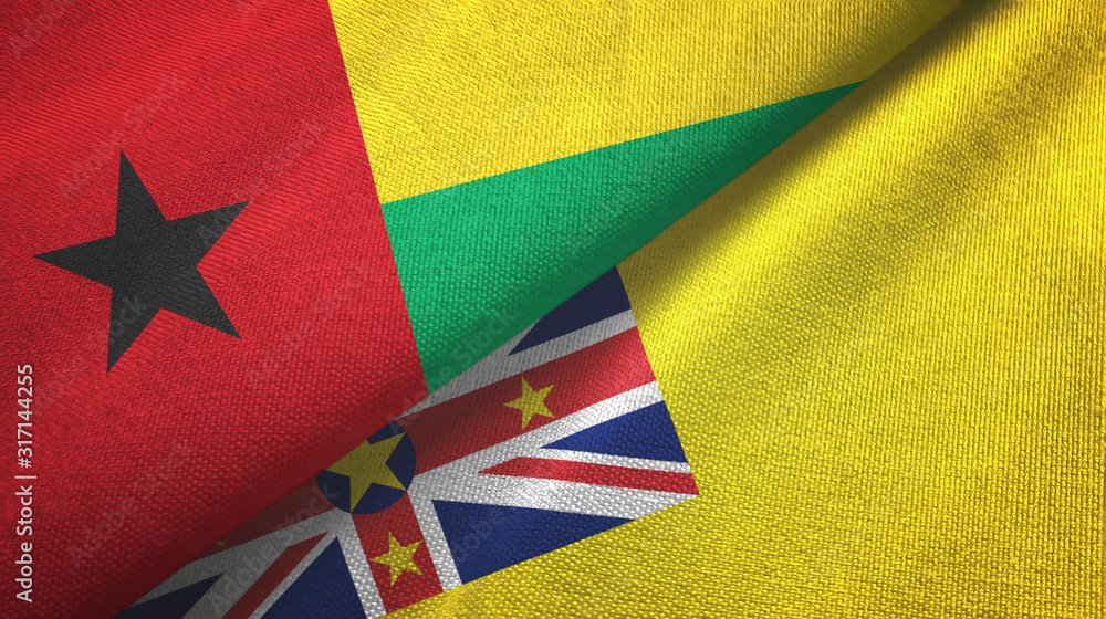 Guinea-Bissau and Niue two flags textile cloth, fabric texture