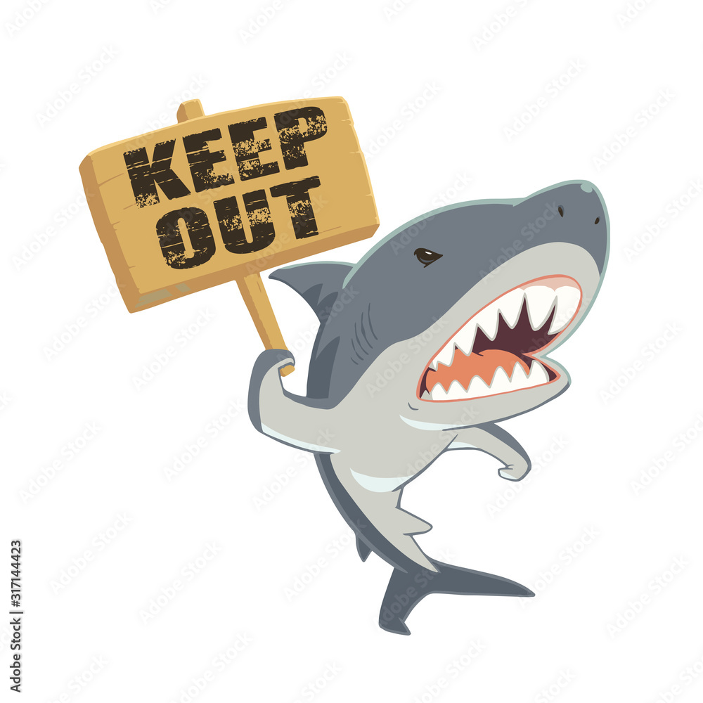 Keep Outのたて看板を持つクールなサメのキャラクターイラスト Stock Vector Adobe Stock