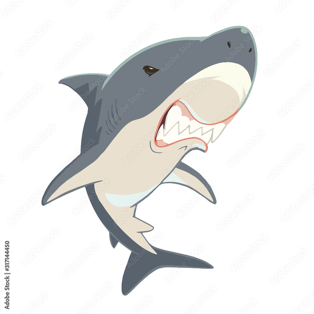 Fototapeta premium 鋭い歯を見せるクールなサメのキャラクターイラスト