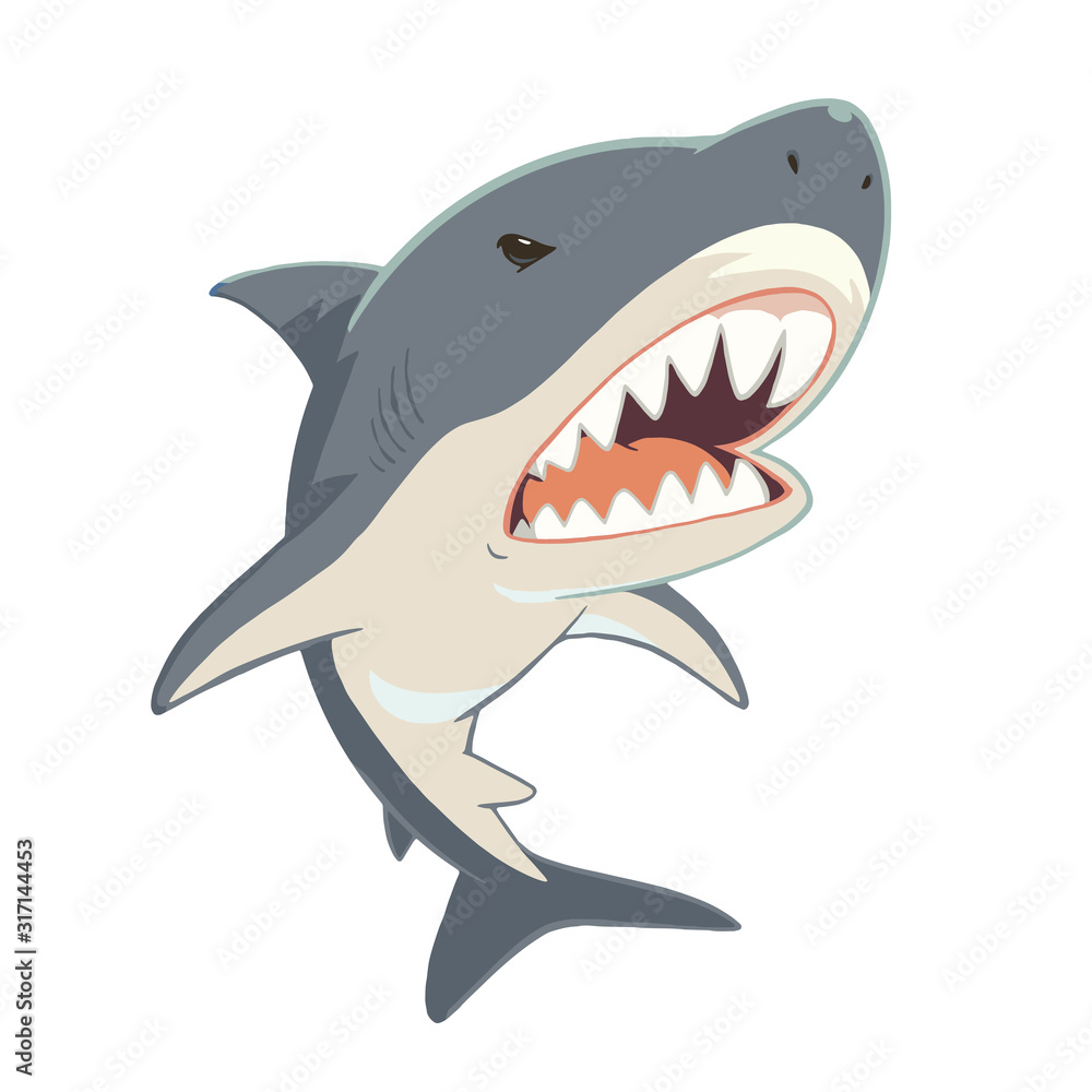 Fototapeta premium 鋭い歯を見せるクールなサメのキャラクターイラスト