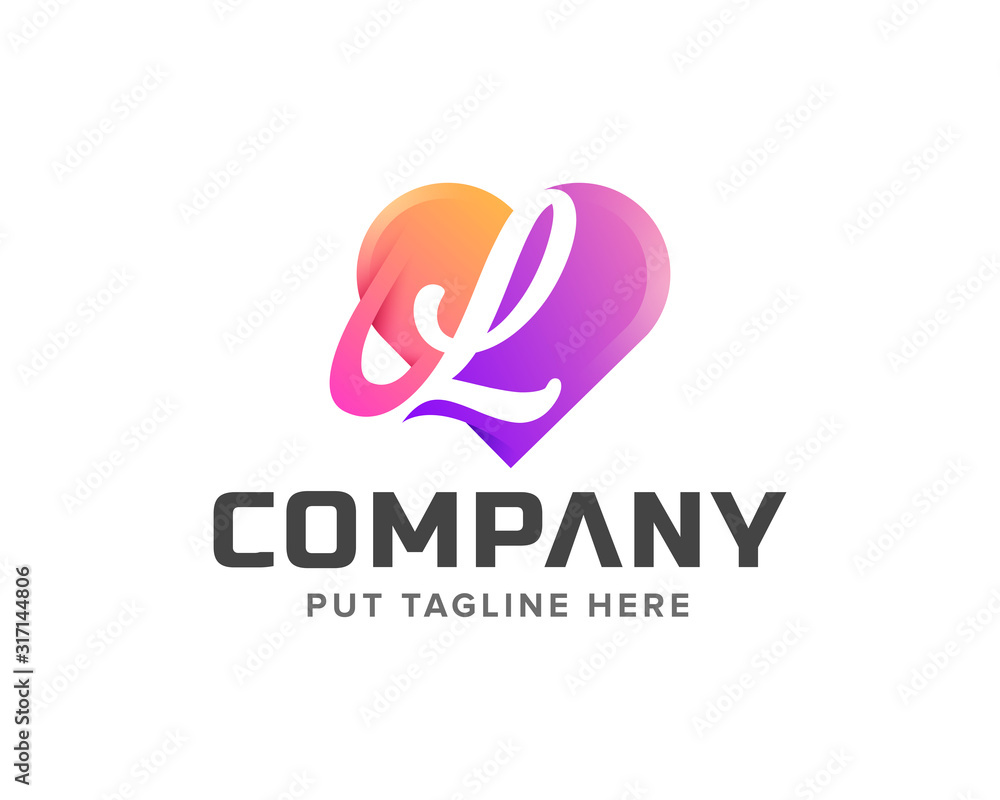 letter initial l logo with heart love shape letter initial l logo with heart love shape