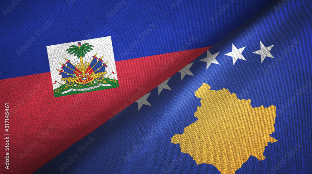 Haiti and Kosovo two flags textile cloth, fabric texture Haiti and Kosovo two flags textile cloth, fabric texture