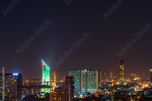 Bangkok city view and traffic road at night  Thailand