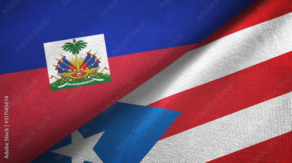 Fototapeta premium Haiti and Puerto Rico two flags textile cloth, fabric texture
