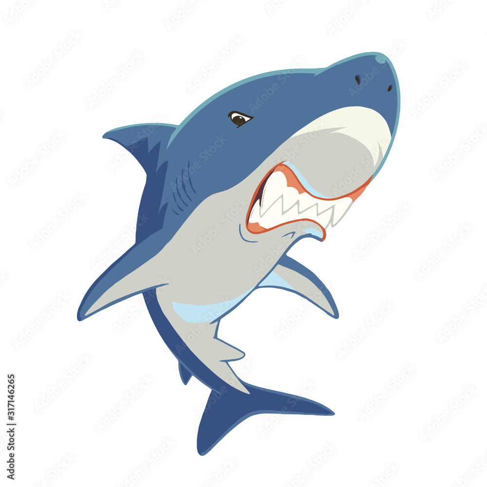 鋭い歯を見せるかわいいサメのキャラクターイラスト Stock Vector Adobe Stock