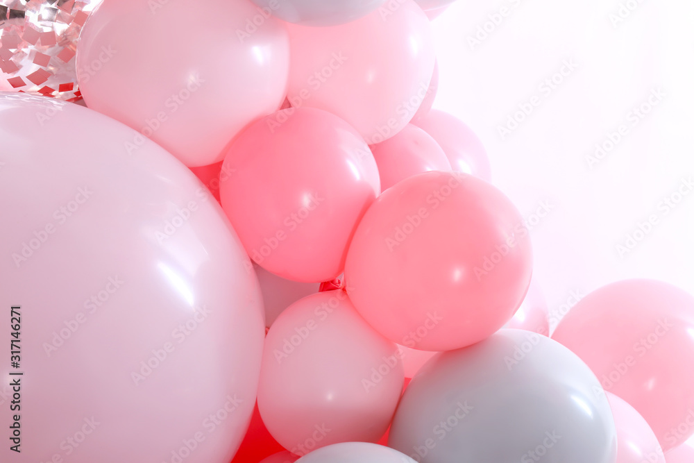 Beautiful colorful balloons on white background, closeup Beautiful colorful balloons on white background, closeup
