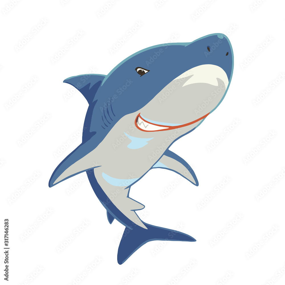 Vecteur Stock ニヤッと笑うかわいいサメのキャラクターイラスト Adobe Stock