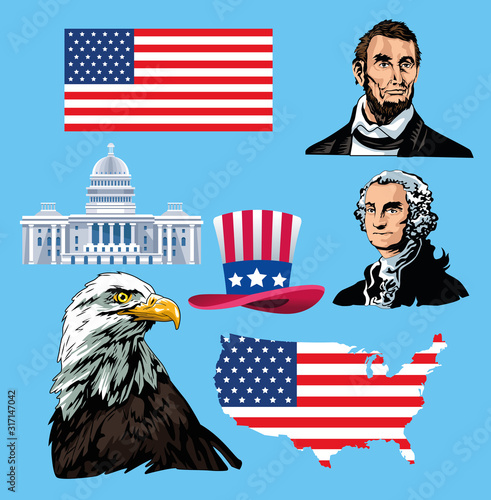 happy presidents day poster with set icons