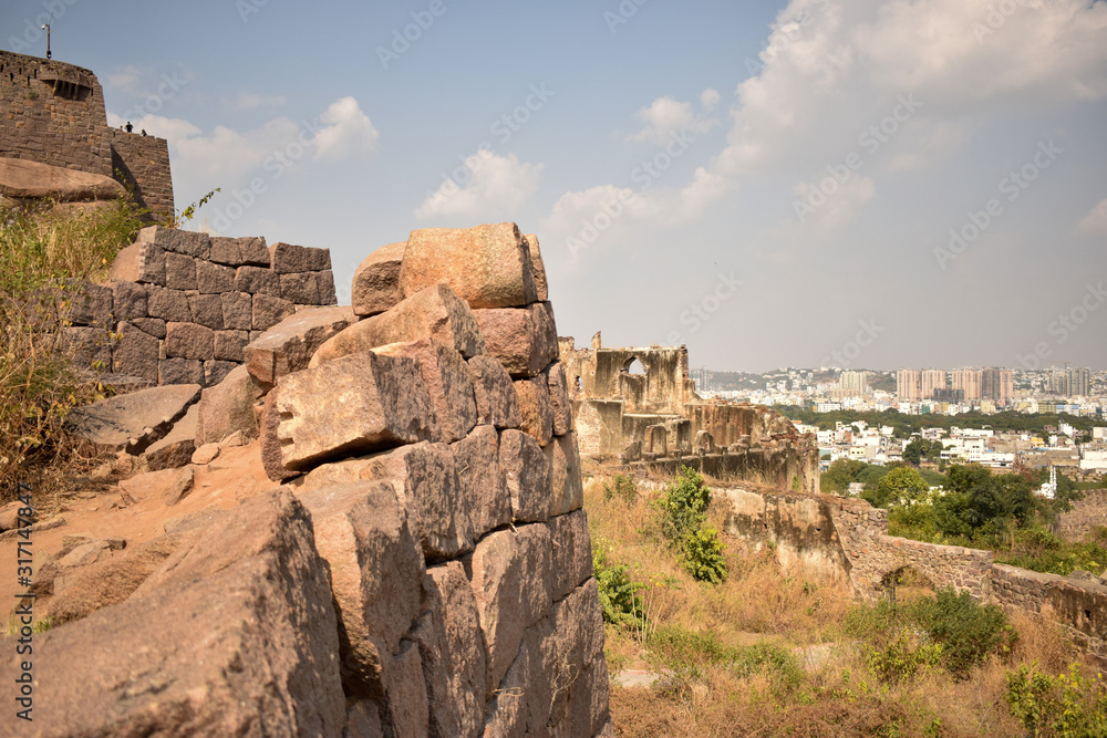 Old Ancient Antique Historical Ruined Architecture of Fort Walls