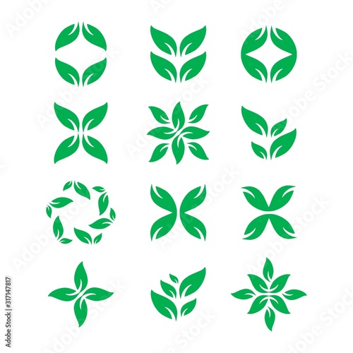 Nature Logo, Icon, Vector Templates Set Green Minimalist