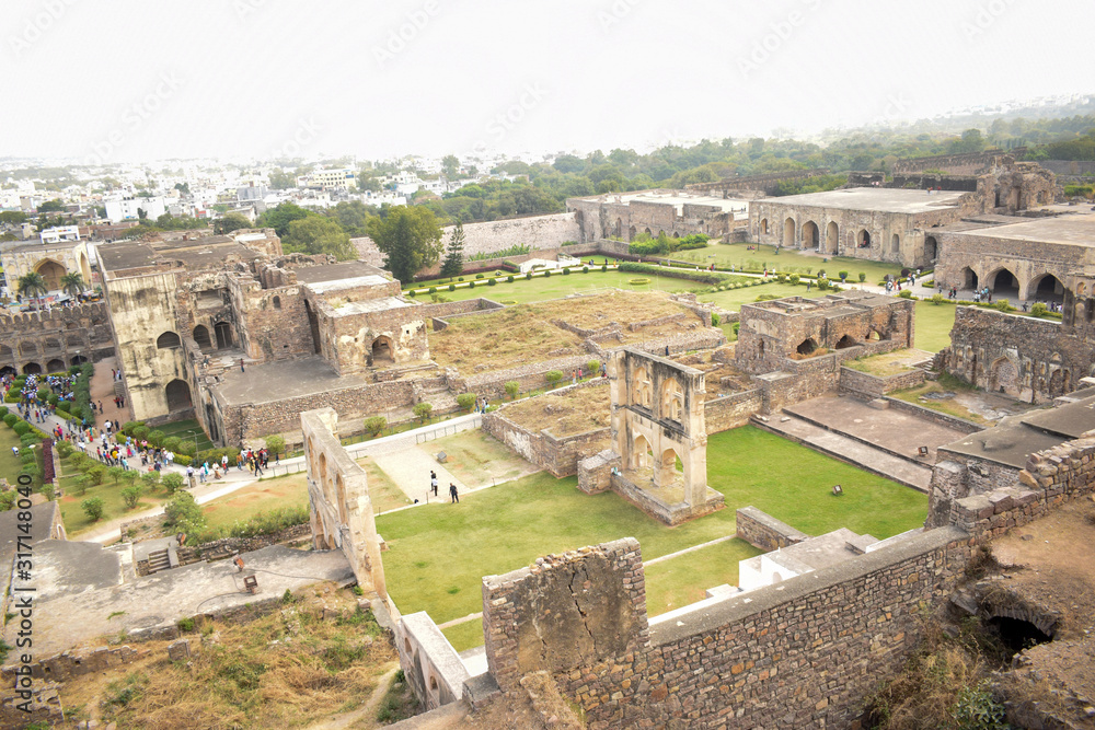 Old Ancient Antique Historical Ruined Architecture of Golconda Fort Walls