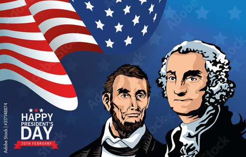 happy presidents day poster with lincoln and washington