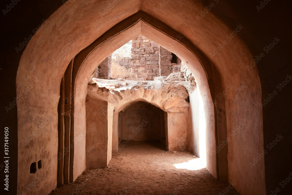 Naklejka premium Old Ancient Antique Historical Ruined Architecture of Fort Walls