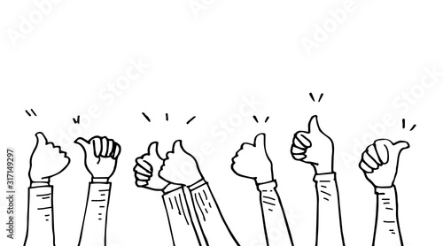 hand drawn of hands clapping ovation. applause, thumbs up gesture on doodle style , vector illustration