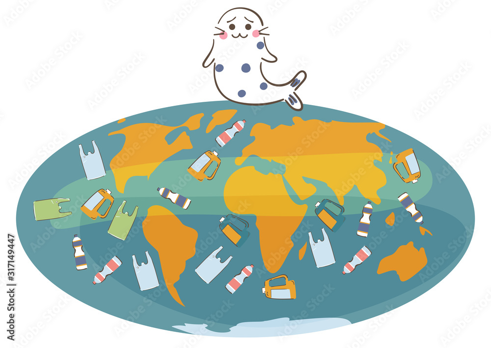 海洋汚染とあざらし イラスト Stock Vector Adobe Stock