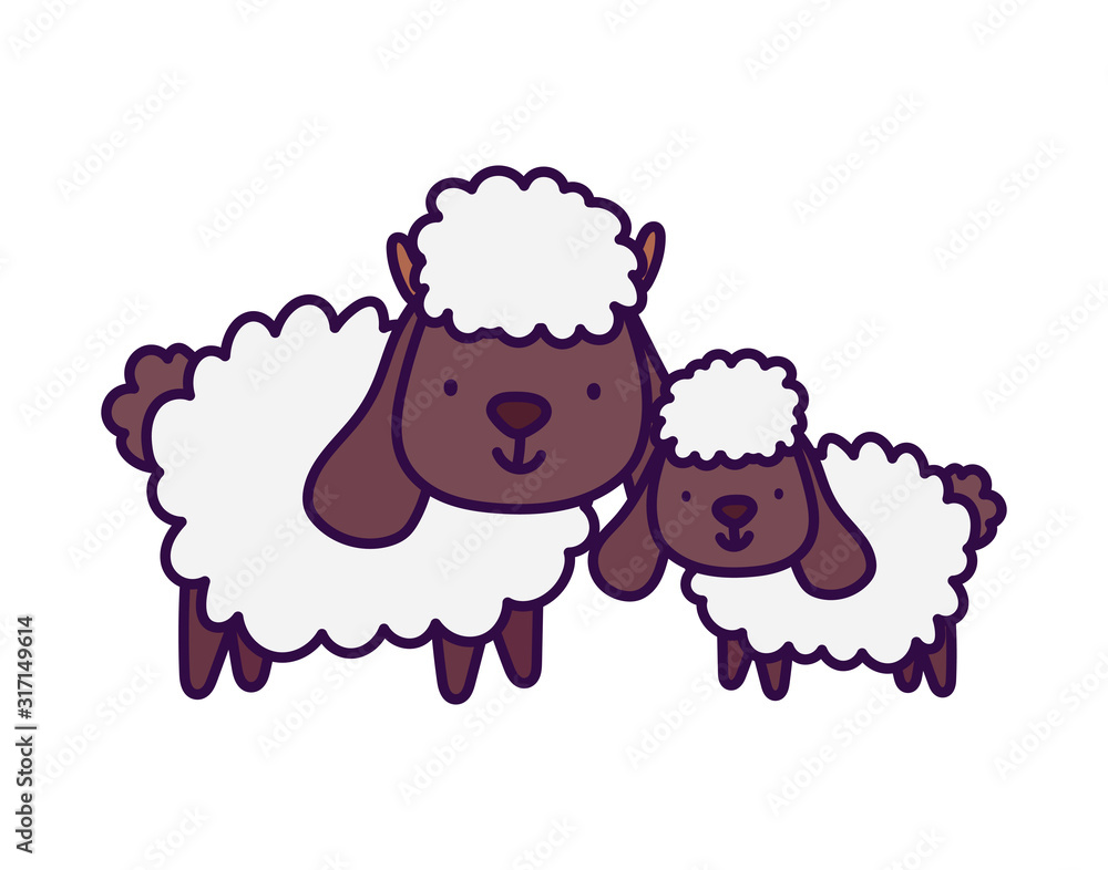 Obraz premium sheeps bovine family farm animal cartoon