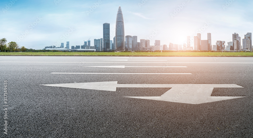 Road and skyline of urban architecture.. Road and skyline of urban architecture..