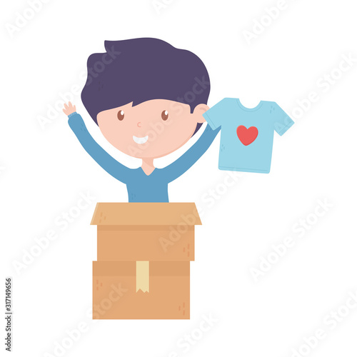 young man with shirt and box charity and donation