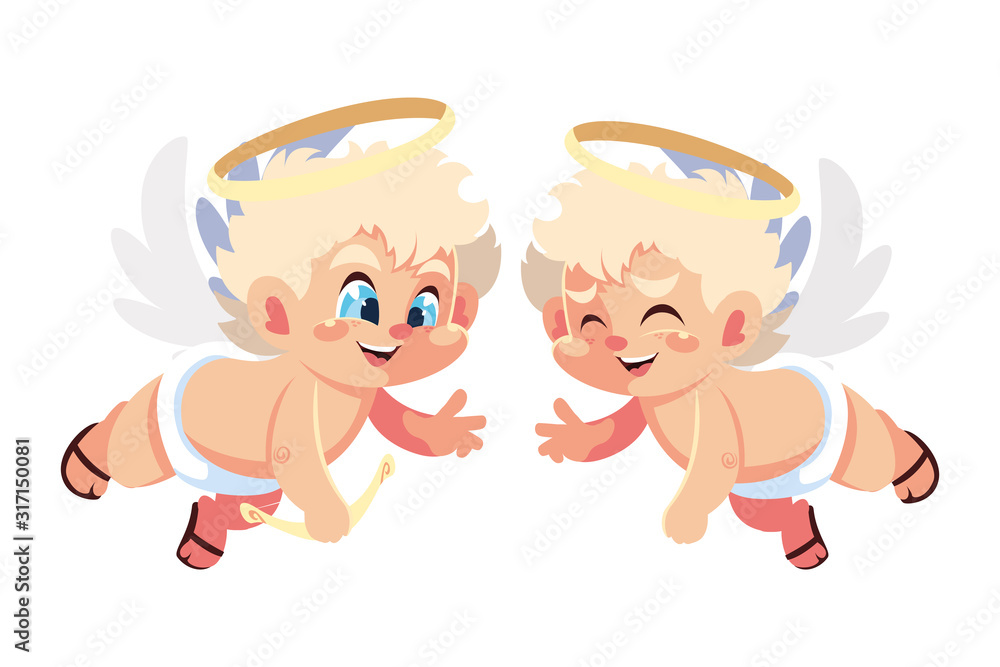 cute cupid angels in different poses on white background cute cupid angels in different poses on white background