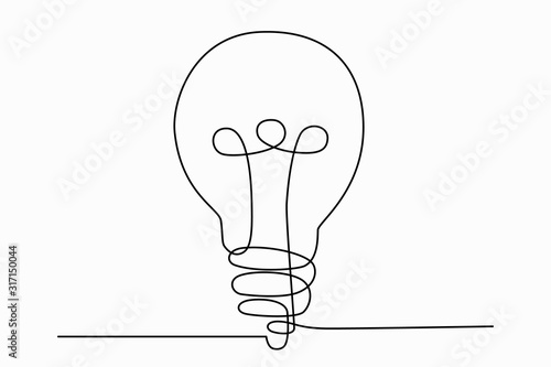 Continuous one line art drawing of idea (light bulb). Concept of idea emergence. Vector illustration.