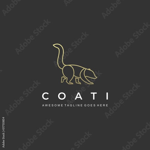 Vector Logo Illustration Can-Coon Walking Line Art