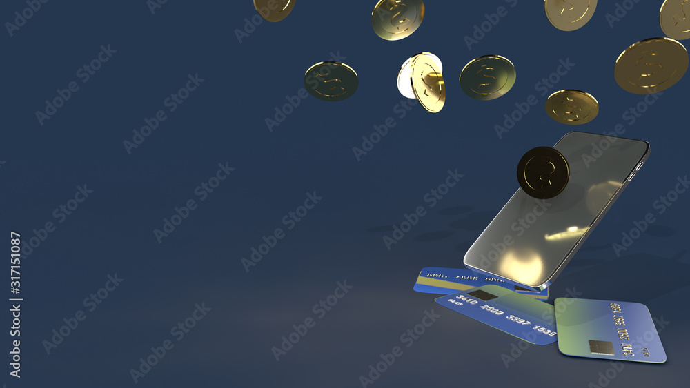 The mobile and gold coins 3d rendering for business content.