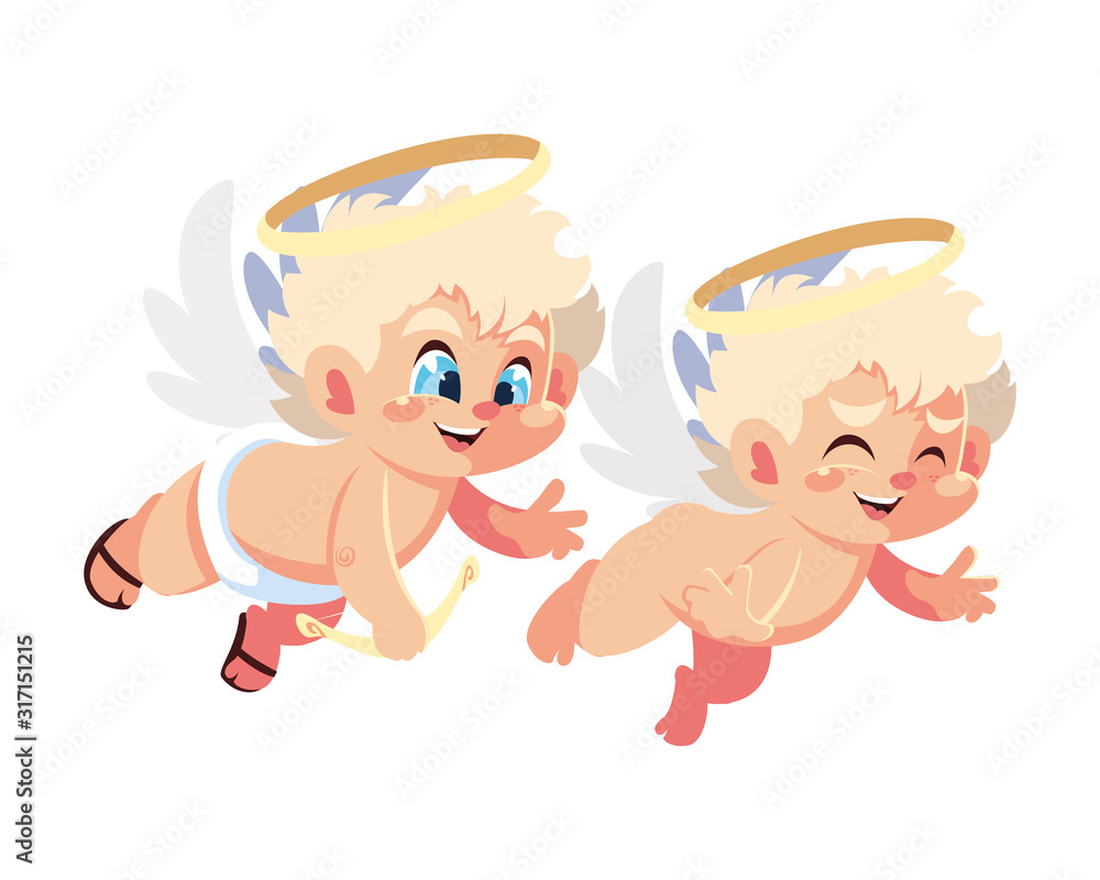 cute cupid angels in different poses on white background cute cupid angels in different poses on white background