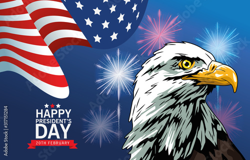 happy presidents day poster with eagle and usa flag