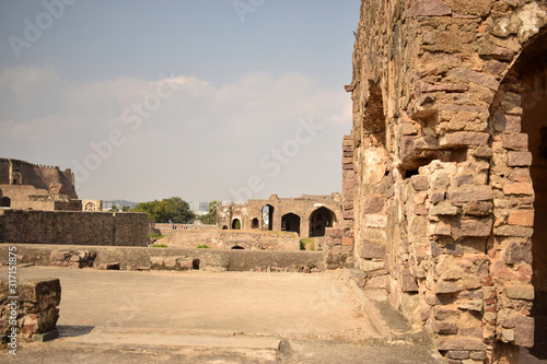 Obraz na plátně Old Ancient Antique Historical Ruined Architecture of Golconda Fort Walls