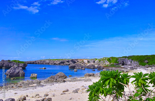 夏の宮古島、中の島ビーチの景観