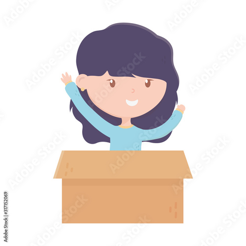 young woman with cardboard box charity and donation
