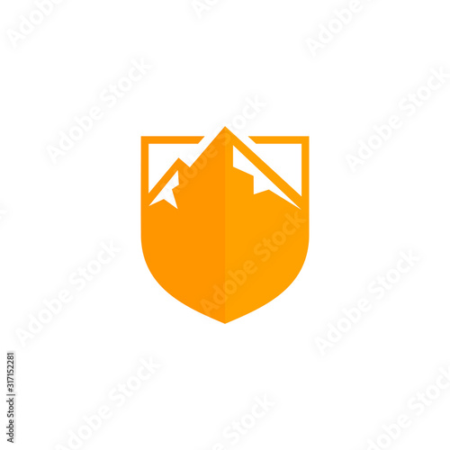 Shield mountain logo design simple vector