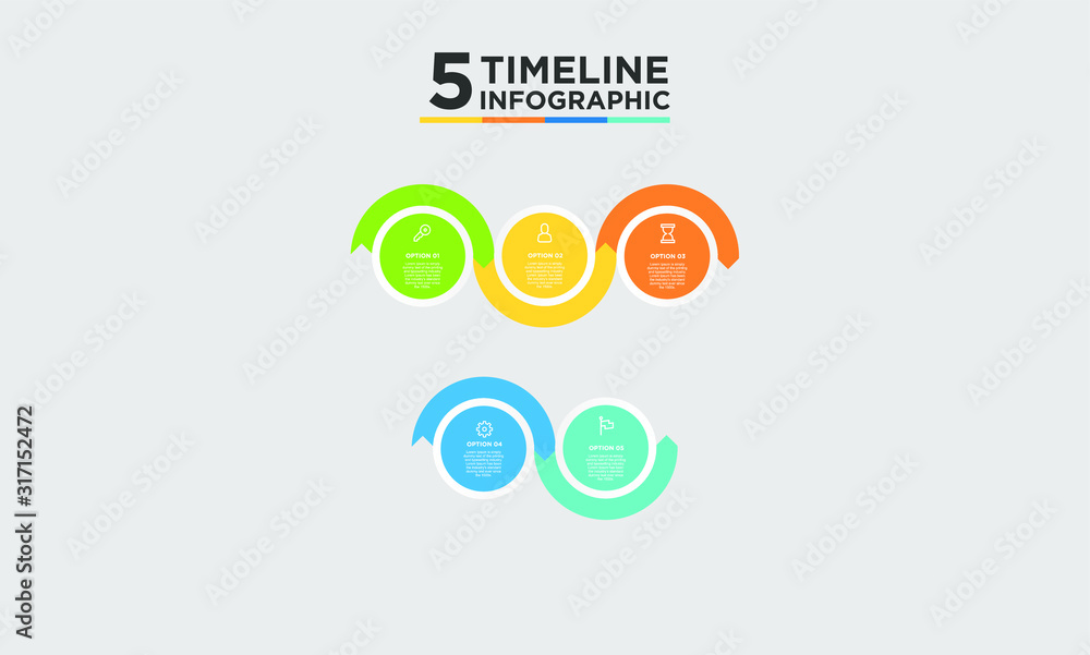 5 step timeline infographic element. Business concept with three options and number, steps or processes. data visualization. Vector illustration.