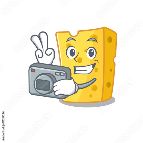 Cool Photographer emmental cheese character with a camera