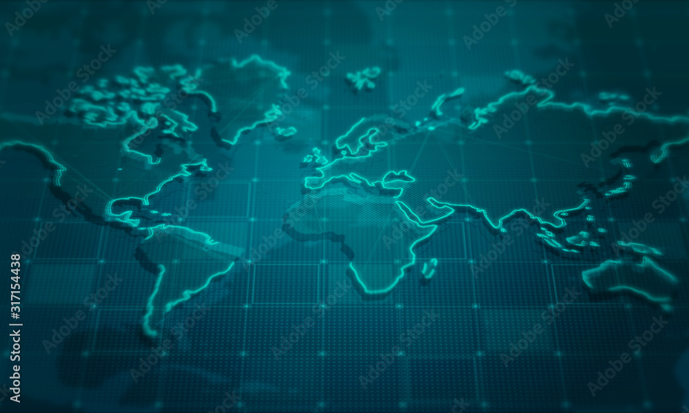 Obraz World map digital technology concept.Business networking background