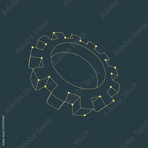 Isometric cog wheel model. Precision machinery concept. Technology and engineering