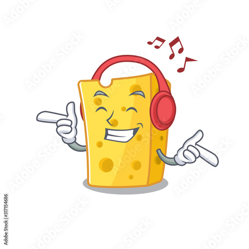 Listening music emmental cheese mascot cartoon character design