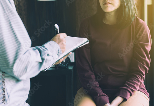 Canvastavla Professional psychiatrist talking and counsel to woman patient,Suicide Preventio