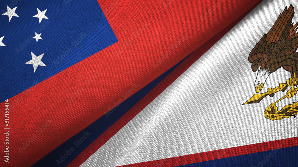 Samoa and American Samoa two flags textile cloth, fabric texture Samoa and American Samoa two flags textile cloth, fabric texture