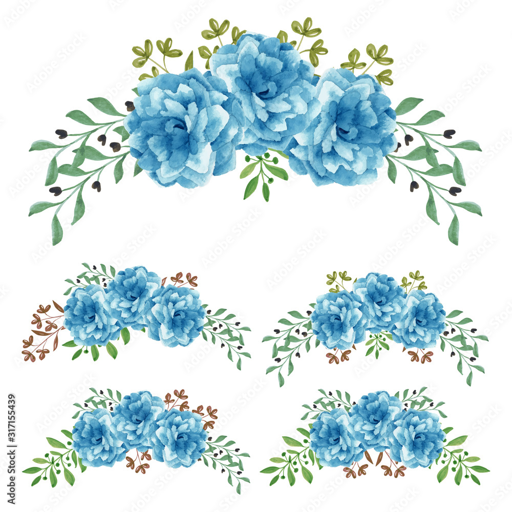 Fototapeta Niebieska róża akwarela ręcznie malowana kompozycja kwiatowa