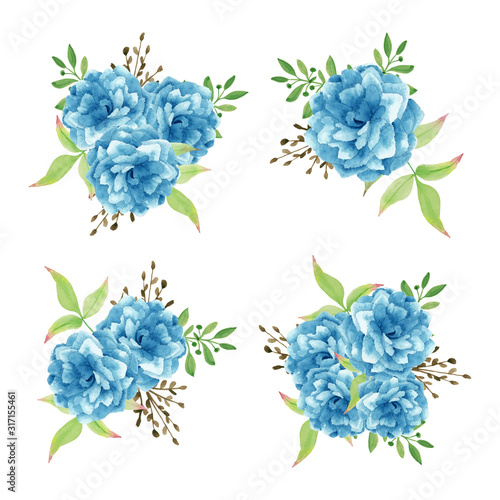Watercolor blue flower bouquet collection