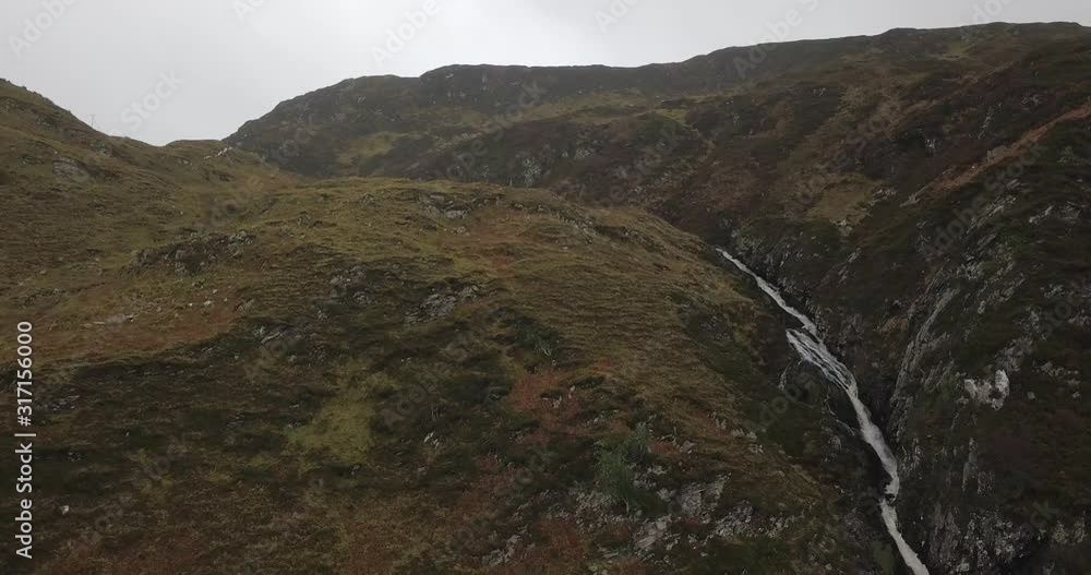 Aerial View of Assaranca Waterfall with a pan down, Ireland Aerial View of Assaranca Waterfall with a pan down, Ireland
